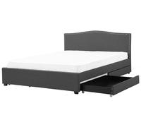 Beliani Bed With Storage Drawers Montpellier Fabric Dark Grey 180 X 200 Cm (Eu Super King)