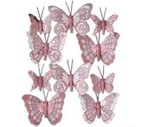 Fabric Feather Butterfly Ornaments Set for Christmas Tree and Holiday Package Decorations Lightweight Classic Style for Festive Decor (Pink)