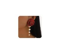 Fabric Flower Pearl Tassel Dangle Earrings for Women,White Pearl Beaded Camellia Rose Dangly Earring Trendy Wedding Banque Bridesmaids Jewelry Gift, L, Fabric, No Gemstone