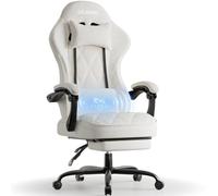 Fabric Gaming Chair For Adults, Massage Computer Chairs With Footrest, Headrest And Lumbar Support, Ivory White