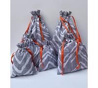 Fabric gift bags multipack reusable drawstring ribbon wrapping presents small cotton pouches medium large bags Valentine Easter Mothers day birthday Halloween 6pcs (Grey Orange)