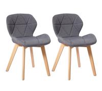 (Fabric Grey) Charles Jacobs Set of 2 Diamond Patterned Dining Chairs with Beech Wood Legs