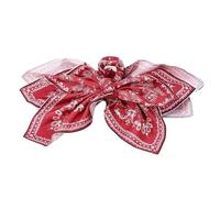 Fabric Hair Clip Pattern Print for Dense Hair Formatting, Red | Large Capacity Anti-Slip Grip, Sustainable Fabric, Ideal for Dense Hair, Double-Side Partial Pattern Bend Detail