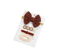 Fabric hair clip set, bow flowers sweet and cute hand made side clips brown