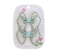 Fabric hair clips, embroidered bow hollow lace sweet and cute hand made side clips green B