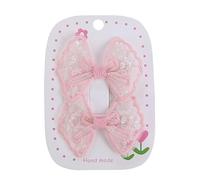 Fabric hair clips, embroidered bow hollow lace sweet and cute hand made side clips pink B