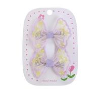 Fabric hair clips, embroidered bow hollow lace sweet and cute hand made side clips purple A