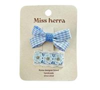 Fabric hair clips, hand-made cute and sweet blue lace bow side clips that won't damage the hair Blue and white stripes