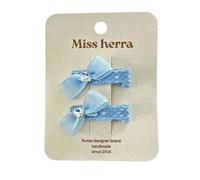 Fabric hair clips, hand-made cute and sweet blue lace bow side clips that won't damage the hair Blue lace