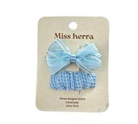 Fabric hair clips, hand-made cute and sweet blue lace bow side clips that won't damage the hair Light blue mesh