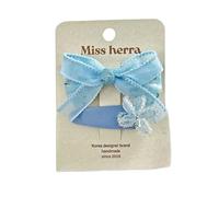 Fabric hair clips, hand-made cute and sweet blue lace bow side clips that won't damage the hair Light blue flowers