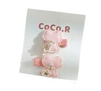 Fabric hair clips, hand-made cute and sweet lace embroidered bow side clips that won't damage the hair Pearl pink bear