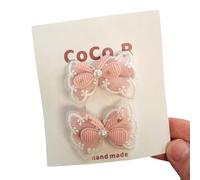 Fabric hair clips, hand-made cute and sweet lace embroidered bow side clips that won't damage the hair Pink pearl bow