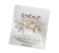 Fabric hair clips, handcrafted cute lace pearl bow side clips that won't damage the hair B
