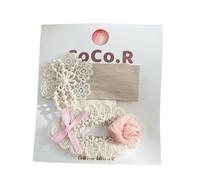 Fabric hair clips, handcrafted cute lace pearl bow side clips that won't damage the hair E