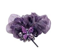 Fabric Hair Rope Chic Hair Accessories Delicate Butterfly Crystal Tie Shiny Rhinestones Scrunchie Rhinestone Chiffon(Purple)