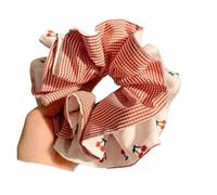 Fabric Hair Tie 1/2pcs Sweet Plaid Fabric Cherry Double Layered Double-sided Large Intestine Headband For Women Tied Hair Balls Ponytail(Red)
