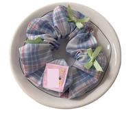 Fabric Hair Tie 12cm Summer Beach Satin Ribbon Bows Hair Ties Ropes Plaid Fabric Large Scrunchies Kids Girls Ponytail Holder Sweet Headwear(Blue)