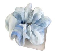 Fabric Hair Tie Oversized Chiffon Scrunchy Women Ink And Wash Tie-dye Gauze Head Band Romantic Elastic Hair Tie Girls Ponytail Holder Rope(Blue)