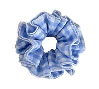 Fabric Hair Tie Style Fresh Blue Checkered Fabric Hair Tie Four-Layer Pleated Hem Band Ponytail Accessory(Color 1)