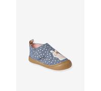 Fabric Indoor Shoes in Printed Fabric, with Hook-&-Loop Strap, for Babies chambray blue