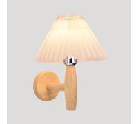 Fabric Lamp, Bedside, Wooden Candlestick Light with Pleated Skirt Shade, E27 Lighting Fixtures, Living Room Decorative Lamps, Retro Industrial Wall Lights