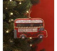 Fabric London Bus with Holly Bauble, Hanging Kitsch Christmas Decoration, London Bus Bauble, Red Double Decker Bauble, Novelty Fun Quirky Christmas Tree Bauble, Kitsch Decoration,