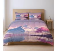 fabric makes them soft fade resistant less likely to rip or tear Duvet Cover Sets, pink River snow mountain single Suitable for bedroom