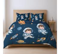 fabric makes them soft fade resistant less likely to rip or tear Quilt Cover Set, blue Cartoon Astronaut Rocket single Suitable for bedroom