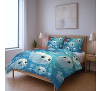 fabric makes them soft fade resistant less likely to rip or tear Quilt Cover Set, blue Seal Koi Cartoon King Suitable for bedroom