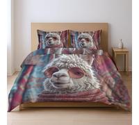 fabric makes them soft fade resistant less likely to rip or tear Quilt Cover Set, White Pink Animals llamas scarves King Suitable for bedroom