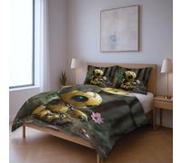 fabric makes them soft fade resistant less likely to rip or tear Quilt Cover Set, yellow Robot Petal super King Suitable for bedroom