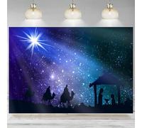 Fabric Manger Nativity Scene Backdrop Christmas Star Night Bethlehem Starlight Birth of Three Wise Men Background Christm 350x230cm
