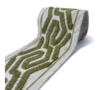 Fabric Mart Direct Olive Labyrinth Loop Embroidered Trim with Textured Embroidery by The Metre, Boucle Curtain Tape for Curtains, 5 Inches (127mm), Drapery Trim for DIY, Pillow