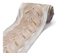 Fabric Mart Direct Peach Rosette Waves Embroidered Border by The Metre, Chevron Embroidery Trim for Curtains, Luxury Upholstery Lace for Table Cloth, 5 Inches (127mm), Drapery Trim for DIY, Pillow