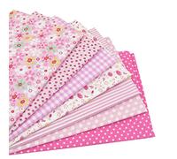Fabric Material for Sweing,Fat Quarters Cotton Craft Fabric Patchwork Fat Squares 7 Pcs 50 * 50cm Sewing Patchwork Different Pattern Cloths DIY Scrapbooking Artcraft (Pink)