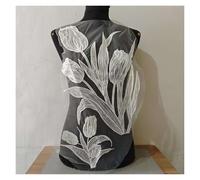 Fabric Mesh Beads Embroidery Tulip Flower Applique Heavy Rice Beads Accessories DIY (Beige)