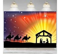 Fabric Nativity Backdrop Christmas Night Stars Holy Family and Three Kings Birth of Manger Scene Background Backdrop Chr 300x200cm