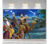 Fabric Nativity Scene Backdrop Christmas Night Starlight Holy Family Three Wise Men Nativity Manger Scene Bethlehem Backgroun 240X180cm