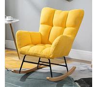Fabric Nursery Rocking Chair Rocker Armchair with Solid Wood Legs,Glider Chair Nursery with High Backrest for Living Room,Comfy Uplostered Accent Chair for Bedroom (Color : Yellow)