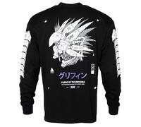 Fabric of the Universe Techwear Graphic Fashion Streetwear Long Sleeve T-Shirt, Black Purple Griffin-0909, Medium