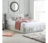Double Ottoman Bed Grey Hannover Frame 4FT6 135cm Bedstead Storage Velvet Fabric
