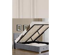 Fabric Ottoman Storage Bed with High Headboard, Gas Lift Up Base Modernique Grey Double