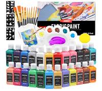 Fabric Paints Permanent for Clothes 24 Colours Fabric Paint 60 ml/2oz Textilfarbe for Kids Machine Washable Textile Paints for Clothing T-Shirt Shoes Jeans Bag with Brushes Palette Stencils Sponge