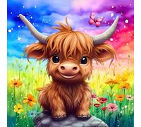 Fabric Panel 14"x14" Baby Highland Cow 100% Cotton Quilting Panel Square AM1825