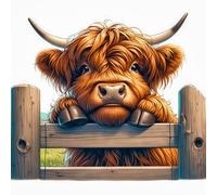 Fabric Panel 14"x14" Highland Cow 100% Cotton Quilting Panel Square AM1814