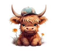 Fabric Panel 8"x8" Baby Highland Cow 100% Cotton Quilting Panel Square H329