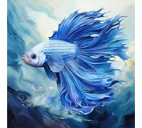 Fabric Panel 8"x8" Blue Betta Fish100% Cotton Quilting Sewing Square Q9004