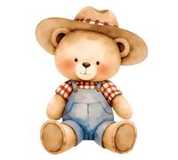 Fabric Panel 8"x8" Cowboy Teddy Bear 100% Cotton Quilting Sewing Block Square R13237