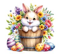 Fabric Panel 8"x8" Easter Rabbit in Basket 100% Cotton Quilting Sewing Square ET556